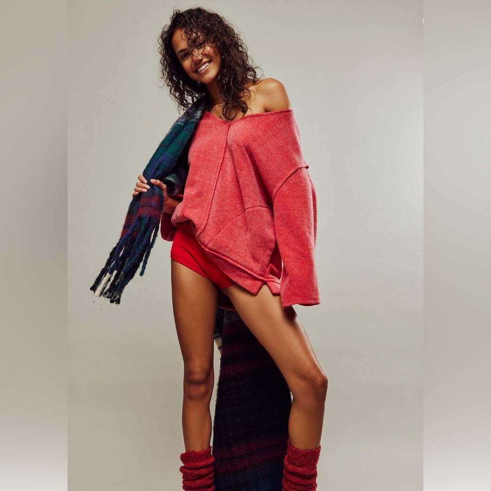 Free People Day Off Fleece Lounge Pullover in Red Racer